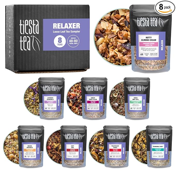 Tiesta Tea - 8 Herbal &amp Rooibos Sampler Dry Flight Set Loose Leaf No Caffeine Makes Hot and Iced Assorted Tea Sets with Herbal Chai Fruit Blends &amp More 8 Resealable Sample Pouches