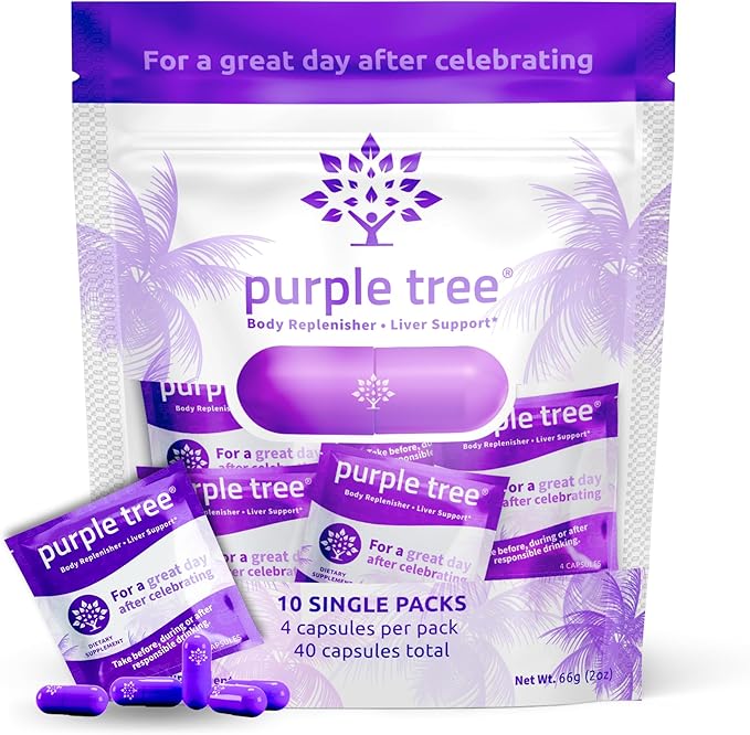 purple tree Post-Celebration Wellness | Liver Support Hydration &amp Replenisher | Dihydromyricetin DHM Milk Thistle Electrolytes Vitamins | Bachelorette &amp Bachelor Party Kits 10 Packs 40 P