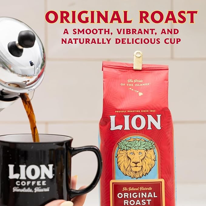 Lion Coffee 24K Gold Roast 100% Kona Whole Bean Coffee Medium-Light Roast A Taste of Aloha - 7 Ounce Bag