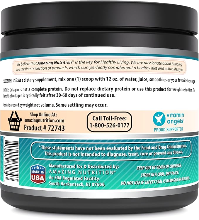 Amazing Formulas Hydrolyzed Collagen with Hyaluronic Acid &amp Multivitamins Supplement | 30 Servings Powder | 605 Grams | Unflavored