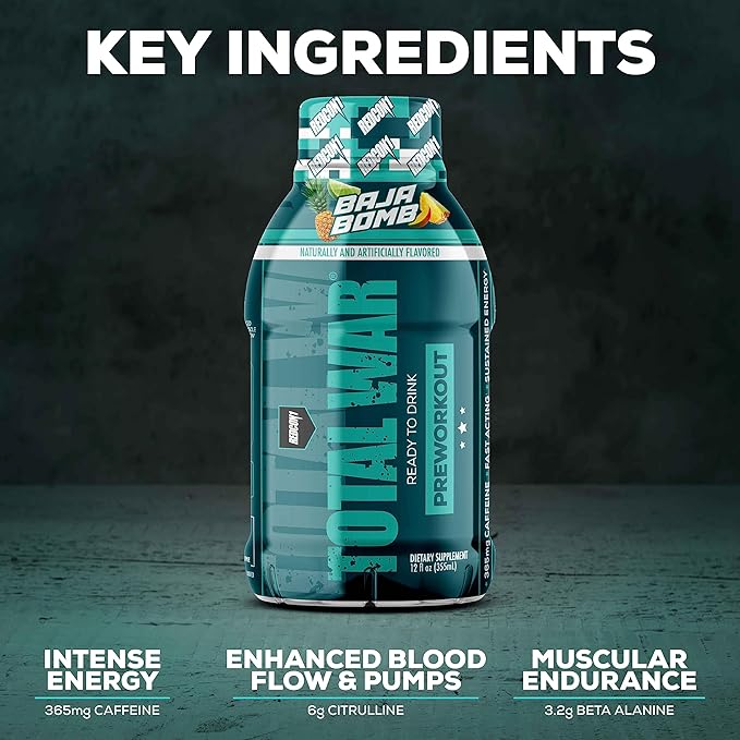 REDCON1 Total War Ready to Drink Preworkout Vice City - 350mg of Fast Acting RTD Caffeine - Beta Alanine + Citrulline Malate for Increased Pump - Keto Friendly Workout Drink (12 Servings)
