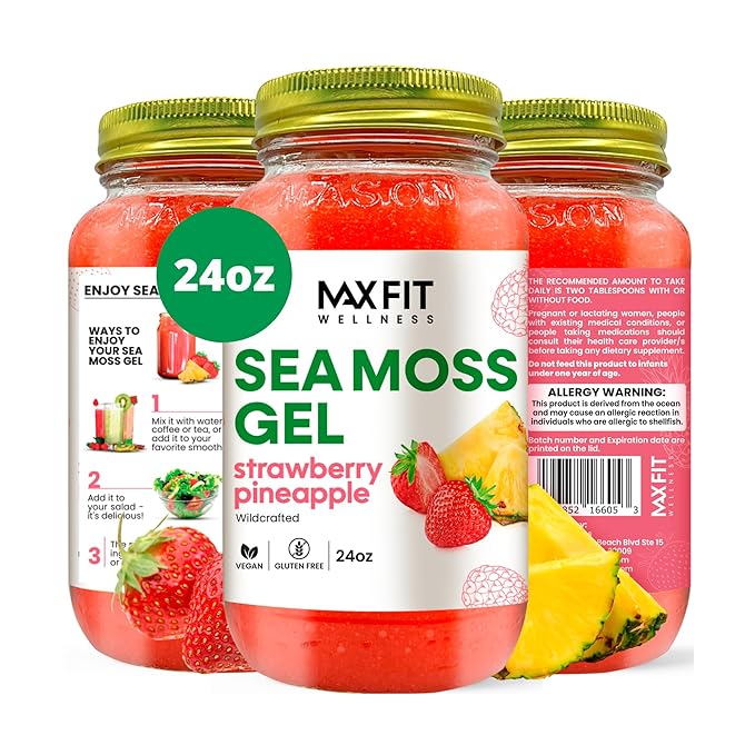 Sea Moss Gel 24oz Wildсrafted Gold Sea Moss Gel from Saint Lucia | 92 Vitamins and Minerals | Pure Raw+Non-GMO | Vegan Superfood