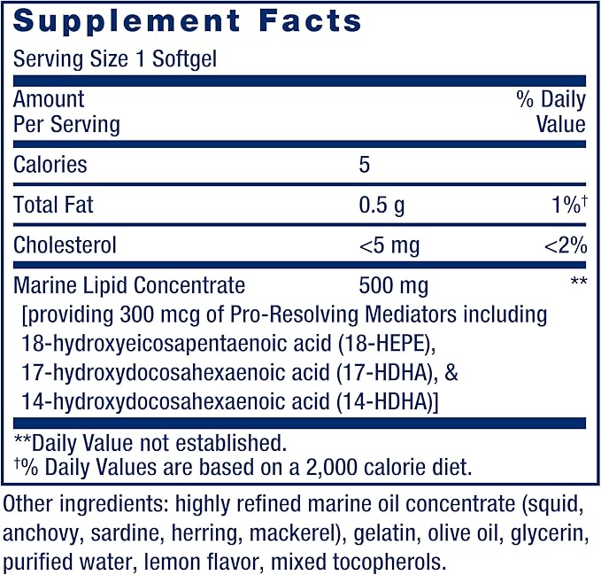 Life Extension Pro-Resolving Mediators 18-HEPE 17-HDHA 14-HDHA Supports The Body’s Natural Post-inflammatory Response Gluten Free Non-GMO 30 softgels