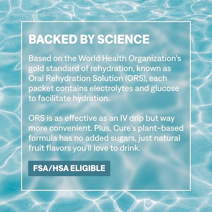 Cure Hydration | Plant-Based Electrolyte Drink Mix | No Added Sugar | FSA-HSA | Dehydration Relief Powder Made with Coconut Water | Non-GMO | Vegan | 28 Servings Jar - Watermelon