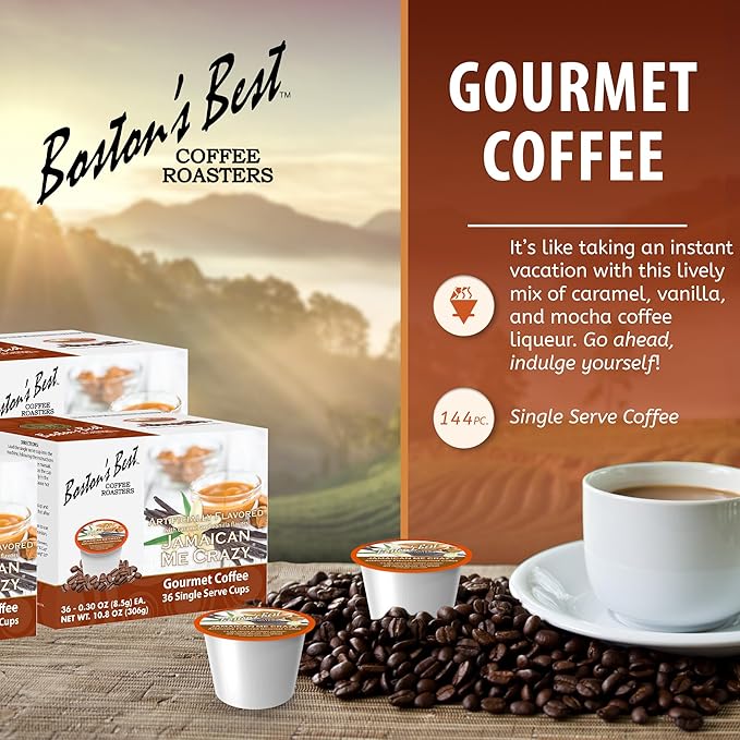 Boston’s Best - Jamaican Me Crazy Flavored Coffee Delicious Gourmet Compatible with Keurig Coffee Maker 1 Count (144 Single Serve Cups)