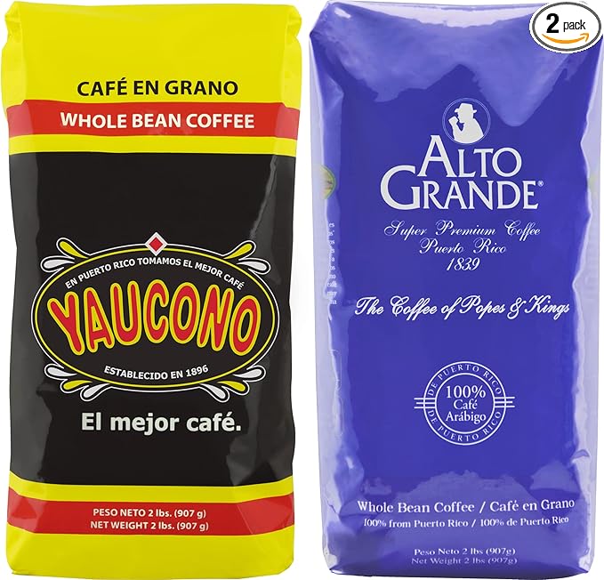 Alto Grande Medium-Dark Roast and Yaucono Medium Roast Whole Bean Coffee one bag of each 2 Pound (Pack of 2)