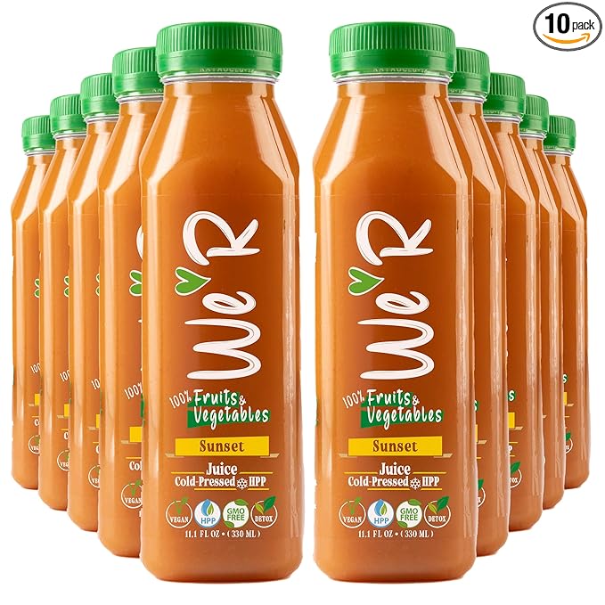 WE’R Sunset – Orange Carrot &amp Ginger – 100% Fruit &amp Veggie Juice – Cold-Pressed &amp HPP – 10 Pack – 11.2 fl oz Each (330 ml) – Vegan GMO-Free Not From Concentrate