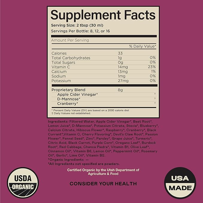 Complete Natural Urinary Tract Complete 12oz - Liquid Supplement for Urinary Tract Health with Organic Cranberry D-Mannose Beet Root Fennel Seed and Turmeric