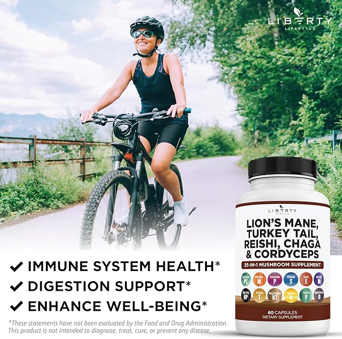Lions Mane Mushroom Supplement with Turkey Tail Reishi Cordyceps Chaga with Marshmallow Root - 1-Pack
