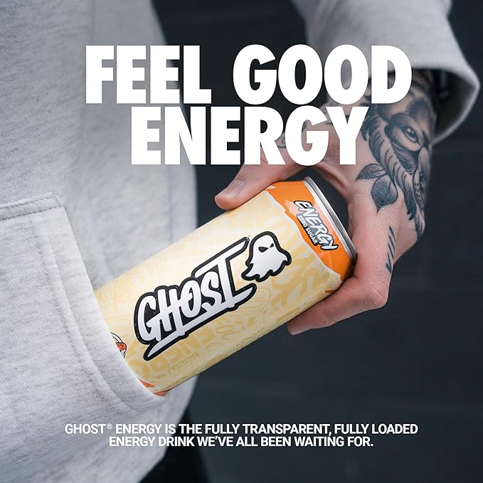 GHOST Energy Drink - 12-Pack Orange Cream 16oz Cans - Energy &amp Focus &amp No Artificial Colors - 200mg of Natural Caffeine L-Carnitine &amp Taurine - Gluten-Free &amp Vegan
