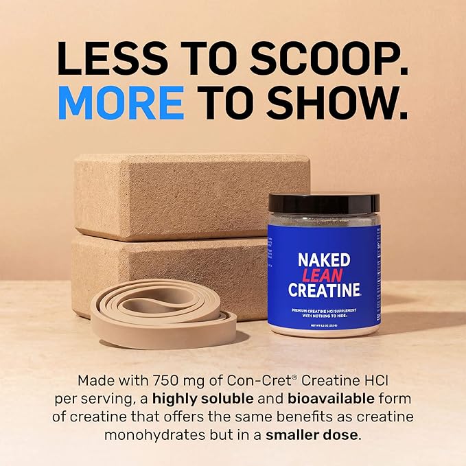 NAKED Lean Creatine HCl Powder 100 Servings - Con-Cret Creatine Hydrochloride with Organic Prickly Pear Extract Electrolytes - Muscle Growth Strength &amp Cognitive Support - Unflavored