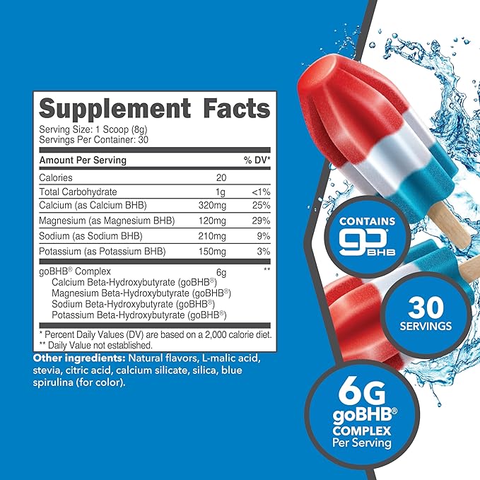 Ketologic Keto BHB (Patriot Pop Flavor) 30 Servings - Exogenous Ketone Supplement with goBHB Beta-Hydroxybutyrate Salts