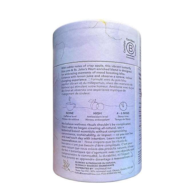 Tease Tea Butterfly Pea Tea - Blissfully Blue Stress Relief Herbal Tea Caffeine Free Tea Made with Butterfly Blue Pea Flowers and Ashwagandha Roots for a Moment of Calm and a Touch of Magic