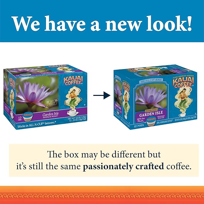 Kauai Coffee Pods Compatible with K-Cup Pods for Keurig Brewers – 20% Hawaiian Arabica – Medium Roast Rich Smooth No Bitterness – Garden Isle 4 Packs of 12 Single Serve Cups
