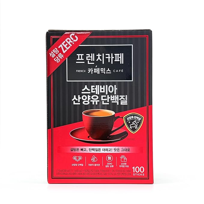 Namyang French Cafe Stevia Protein Instant Coffee Mix (Zero Sugar) (100 Sticks Stevia Protein Coffee)