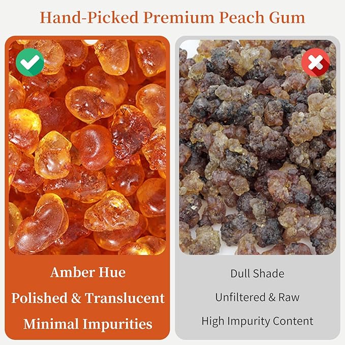 Wanhua Hall Dried Peach Gum Chinese Tao Jiao Natural Peach Resin 9.8oz Bouncy Texture Ideal for Desserts SoupsMilk Tea 桃胶