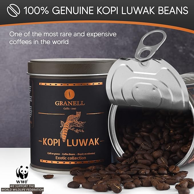 Kopi Luwak Coffee Beans Premium Civet Coffee Luwak Whole Bean Black Ivory Rich Bold Aroma From Indonesia Ultra Smooth Finish Cafés Granell 100g