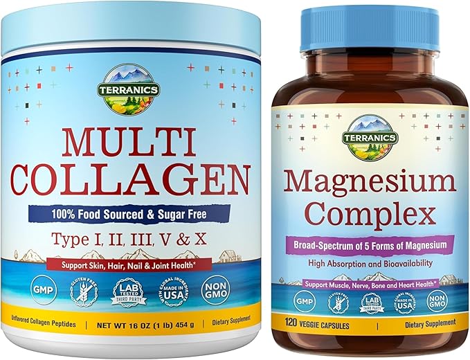 Terranics Multi Collagen Peptides Powder &amp 5-in-1 Magnesium Complex Supplement