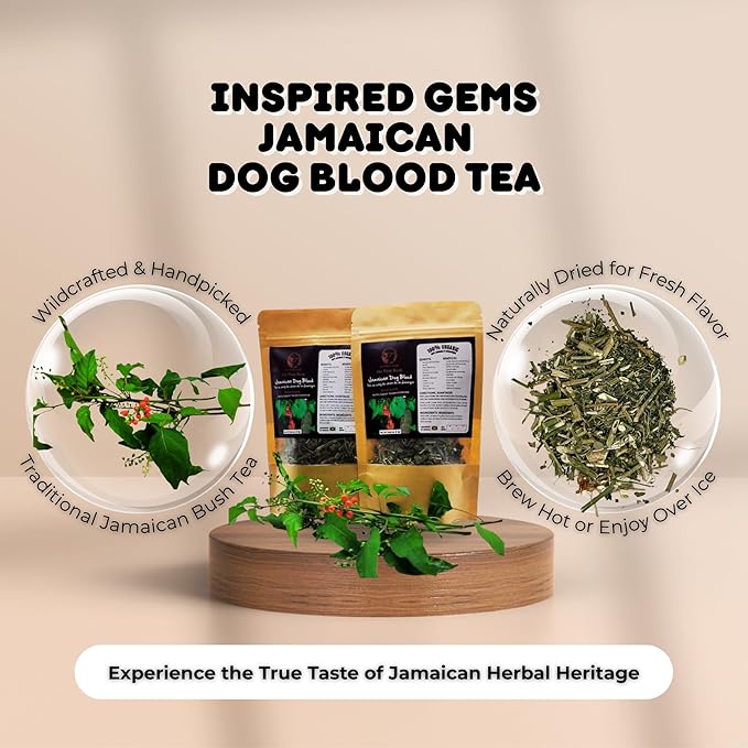 Jamaican Dog Blood Organic Tea (Rivina Humilis) – 4oz (2 x 2oz) – 100% Natural Dried Herbal Leaves – Organic Traditional Jamaican Bush Tea for Adults 18+ – Inspired Gems