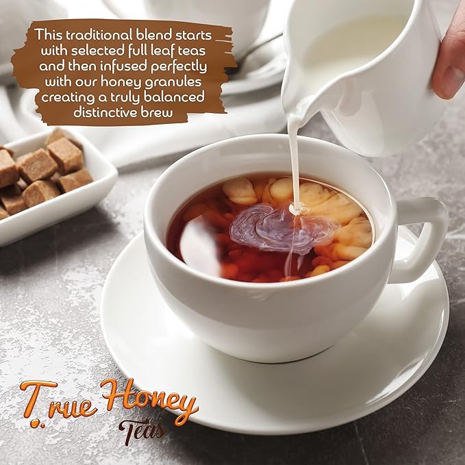 True Honey English Breakfast Tea Bags - Honey Crystals Blended in Every Sachet - Strong Antioxidant Support - All Natural Organic Herbal Caffeinated Free Tea Bag 24 Count