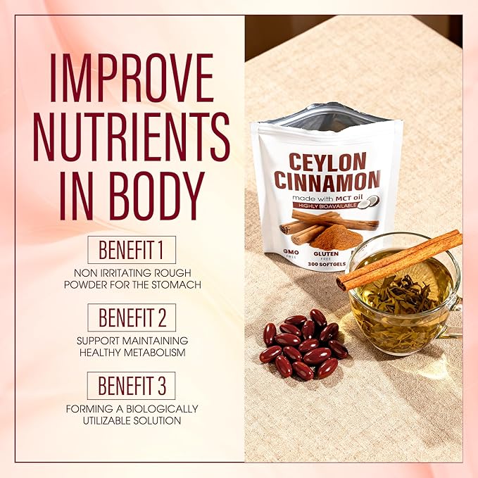 Ceylon Cinnamon Softgels with MCT Oil | Soft Gel 7200mg | Herbal Extract | Non-GMO Gluten Free | 300 Softgels (2)