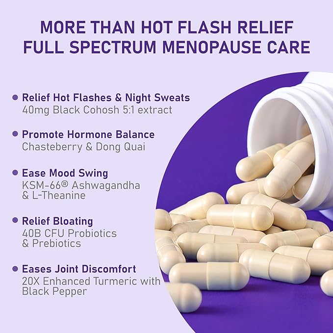 Menopause Supplements for Women with Black Cohosh 5:1 Extract - Hormone Harmony for Hot Flashes Night Sweats Mood Swings &amp Bloating - 30 Servings