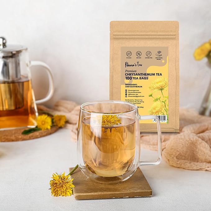 KHWAN’S TEA Chrysanthemum Flower Tea – Premium Herbal Tea Caffeine-Free Sun-Dried Flowers Soothing Aroma Perfect for Relaxation