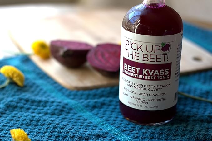 Pick Up The Beet Organic Beet Juice Kvass with Live Probiotics Vegan - Natural Nitric Oxide Boost Fermented Beet Tonic Sugar Cravings Support 16 Ounces 1 Bottle