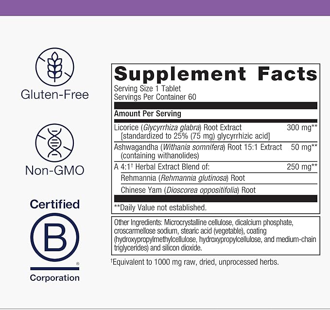 Metagenics Licorice Plus - Cortisol &amp Stress Support Supplement with Licorice Root Ashwagandha Rehmannia &amp Chinese Yam - Non-GMO Gluten-Free Vegetarian - GMP Certified Facility - 60 Tablet