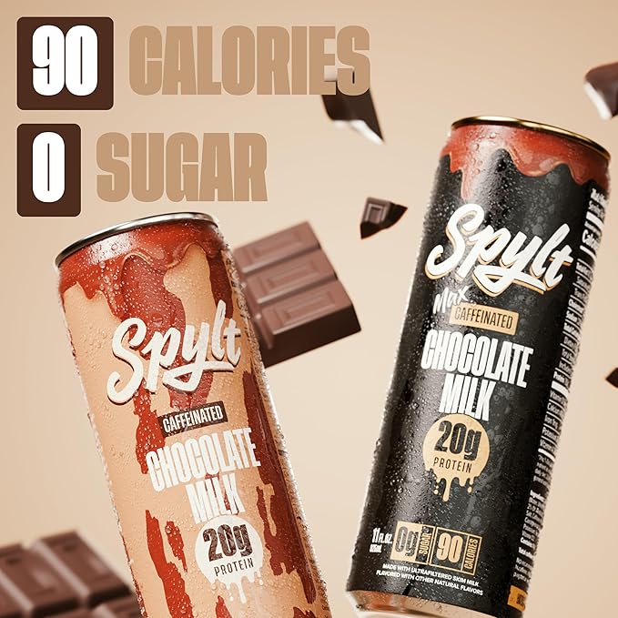 Spylt High Protein Chocolate/Max Chocolate Milk with 140mg Caffeine &amp 20g Protein - 90 Calories Ready to Drink Sugar Free Lactose Free Milk Perfect for Workout Recovery &amp Afternoon Pick Me