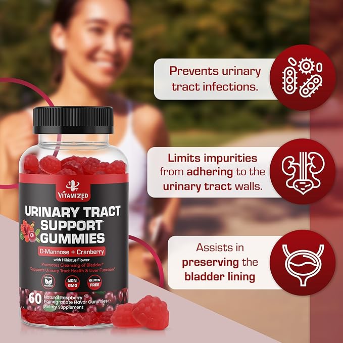 Potent Cranberry Gummies with D Mannose - Urinary Tract Health for Women &amp Men Urinary Flush &amp Bladder Fast-Acting Support Supplements with Hibiscus Powder 180 Count