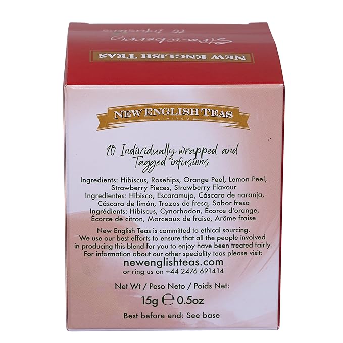 New English Teas Fruit &amp Herbal Tea 120 Teabags 12 Packs of 10 Individually Wrapped Tea Bags Naturally Caffeine Free (Strawberry)