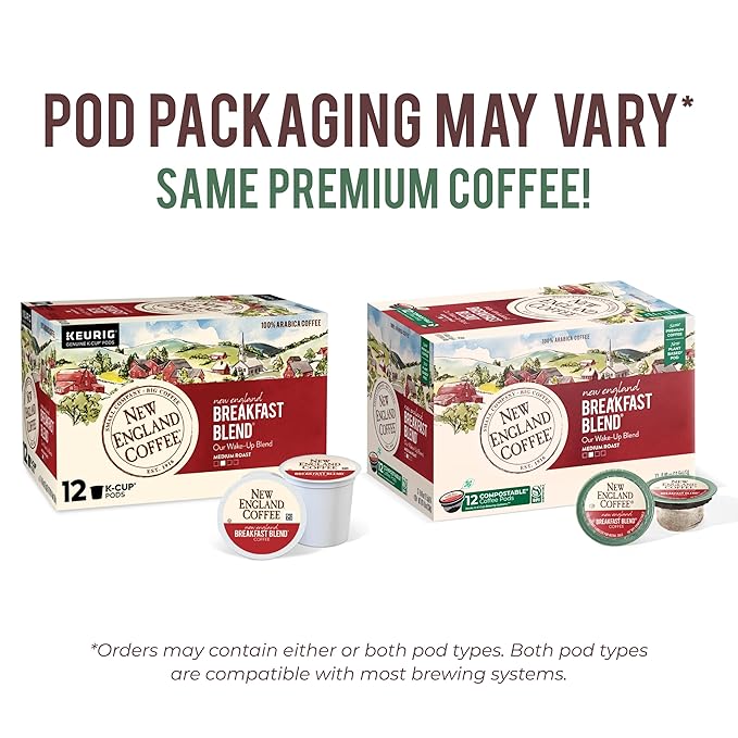 New England Coffee Breakfast Blend Medium Roast Single Serve Pods 12ct Box (Pack of 6)