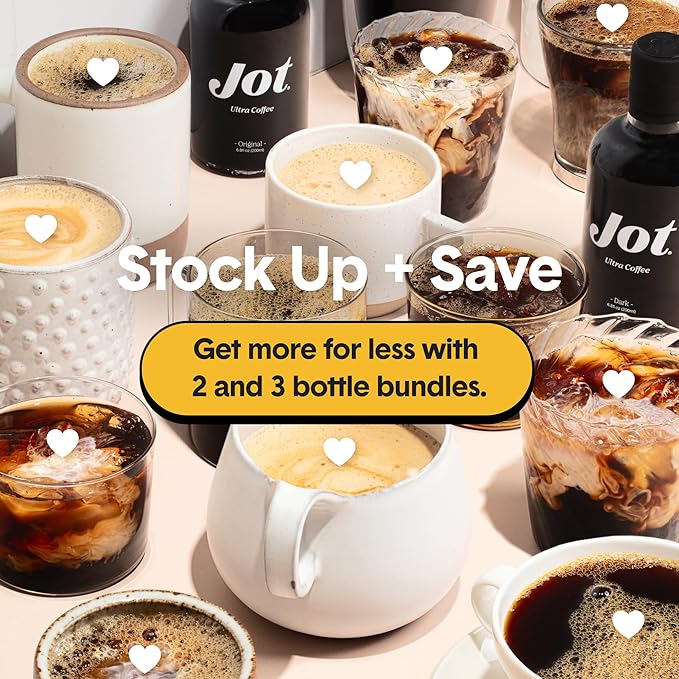 Jot Coffee Concentrate (Variety 3pk) High Caffeine Cold Brew Coffee Concentrate Liquid for Iced Coffees Instant Espresso Hot or Cold Instant Coffees - Makes 14 Cups 150mg Caffeine/Tbsp No Sugar