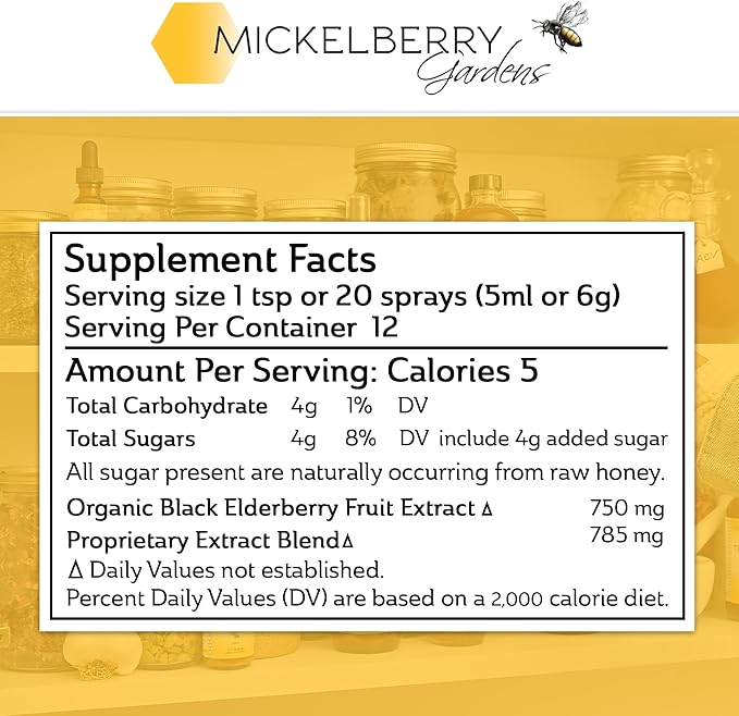 Mickelberry Gardens Elderberry Honey Tonic Sambucus Syrup Black Elderberry - Immune Support for Adults and Kids 4 Ounces (Pack of 2)