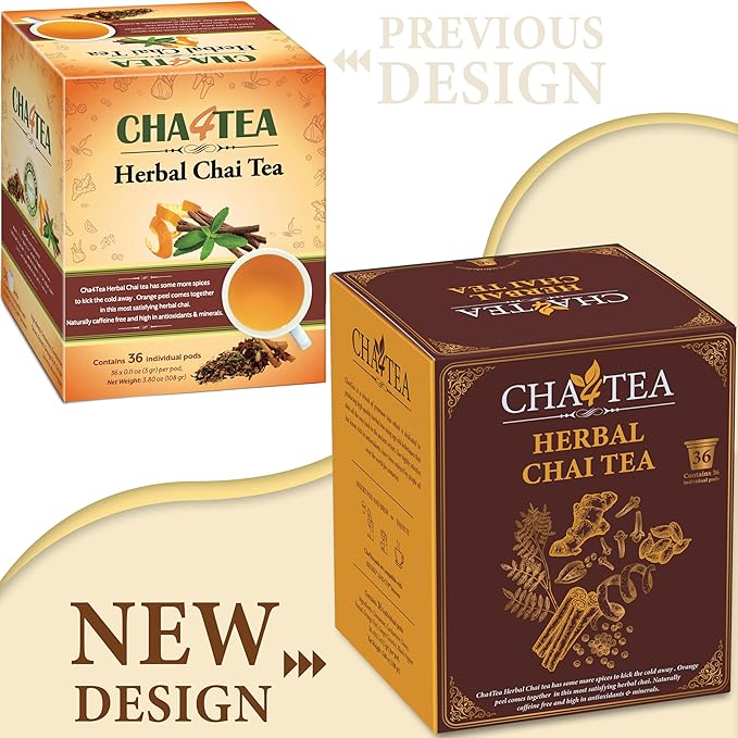 Cha4TEA 36-Count Herbal Chai Tea Pods Compatible with Keurig K-Cup Brewers