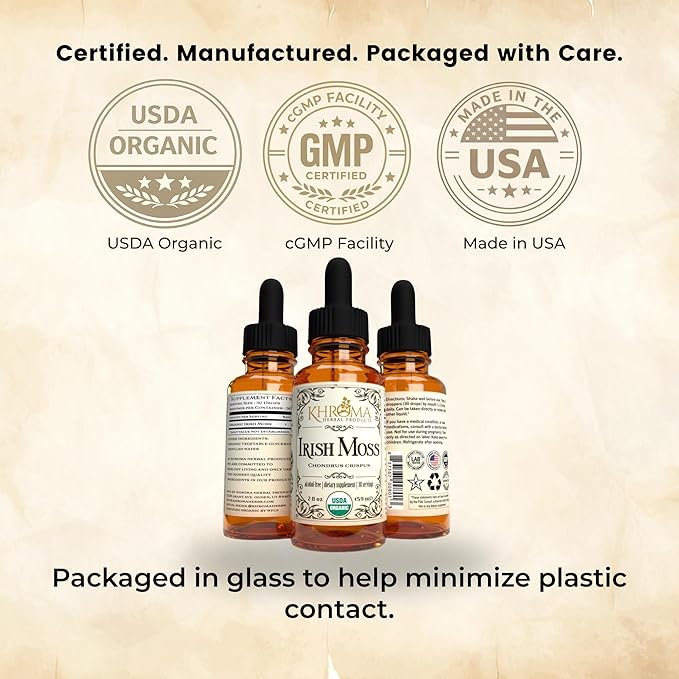 Organic Irish Moss - 2 oz in Glass Bottle - Khroma Herbal Products - Organic Sea Moss