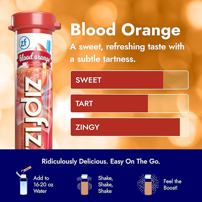 Zipfizz Daily Energy Drink Powder Blood Orange 20 Pack | 3-in-1 Sustained Energy Rapid Hydration and Essential Vitamins | Sugar-Free | Electrolyte Powder | Contains Vitamin B-12 &amp Antioxidants