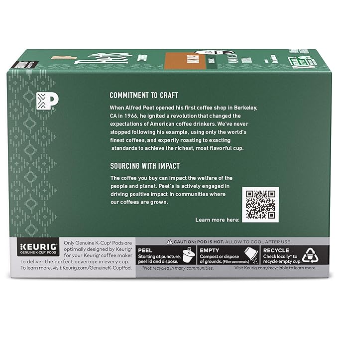 Peet's Coffee USDA Organic Dark Roast Keurig K-Cup Pods 100% Arabica Coffee - Alma de la Tierra 60 Count (6 Boxes of 10 Pods)