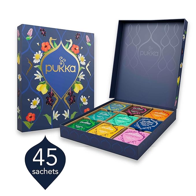 Pukka Premium Herbal Tea Selection Gift Set Box Ideal Gift For Holidays Birthdays &amp Anniversaries Self-Care Kit for Tea Lovers 45 Teabags 9 Delicious Flavors Caffeine Free