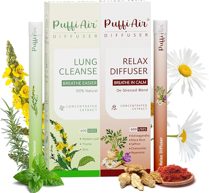 Herbal Diffuser Duo Lung Cleanse and Relax Diffuser Pens with Extract of Mullein and Chamomile 100% Natural Swap Breathe &amp Calm Duo 600 Uses Each