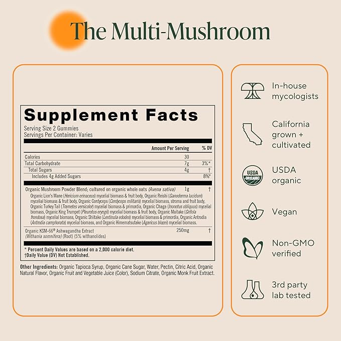 OM MUSHROOM SUPERFOOD Master Blend Mushroom Gummies – Organic 10-Mushroom Complex with Ashwagandha – Supports Immunity Gut Health &amp Stress Relief – Mixed Berry Flavor – 28 Servings 56 Count.