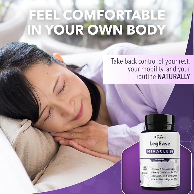 Real Science LegEase Miracle – All Natural Restless Legs Syndrome Relief &amp Leg Cramp Supplement with Vitamins C D K B6 B12 + Nitric Oxide Support – Sleep &amp Circulation Aid – Made in USA 6