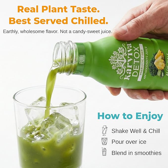 Karviva Organic Juice Cleanse Weight Control Pack - Ancient Remedies to Curb Sugar Cravings Prebiotic Detox with Anti-Bloat Support High Fiber Sprouts Aloe &amp Adaptogens for Digestion &amp Gent