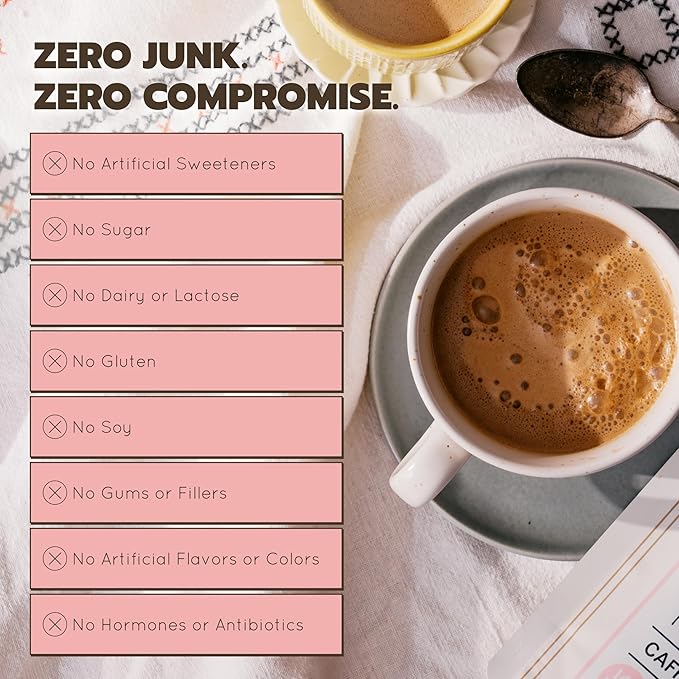 Bone Broth Protein Powder Grass Fed Collagen with 14g Complete Protein &amp 60mg Caffeine Gluten Free Keto &amp Dairy Free Organic &amp Clean Ingredients Caffeinated Chocolate 12 Servings