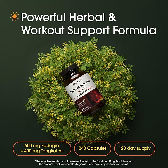 NatureBell Fadogia Agrestis - 240 Capsules - 600mg Fadogia Agrestis with 400mg Tongkat Ali - High Strength Extracts for Vitality &amp Workout Performance Support*
