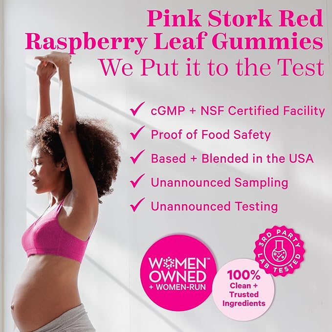 Pink Stork Red Raspberry Leaf Gummies - Third Trimester Labor Prep + Postpartum Mood Essentials with Evening Primrose Oil + Black Cohosh - 60 Vegan Gummy Supplements Non-GMO