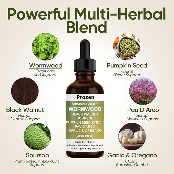 Wormwood Gut Cleanse &amp Detox Drops – Nuvian Black WalnutClove Soursop Pumpkin Seed PAU D’Arco Garlic &amp Oregano – Mixed Berry Digestive Support Energy &amp Nutrient Absorption 2 fl oz