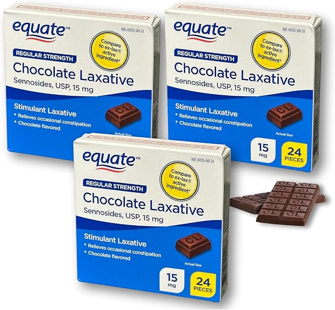 Chocolate Laxatives- Senna Laxative Chocolate 24 ct 15 mg (3 Pack) Boxed by Fusion Shop Store
