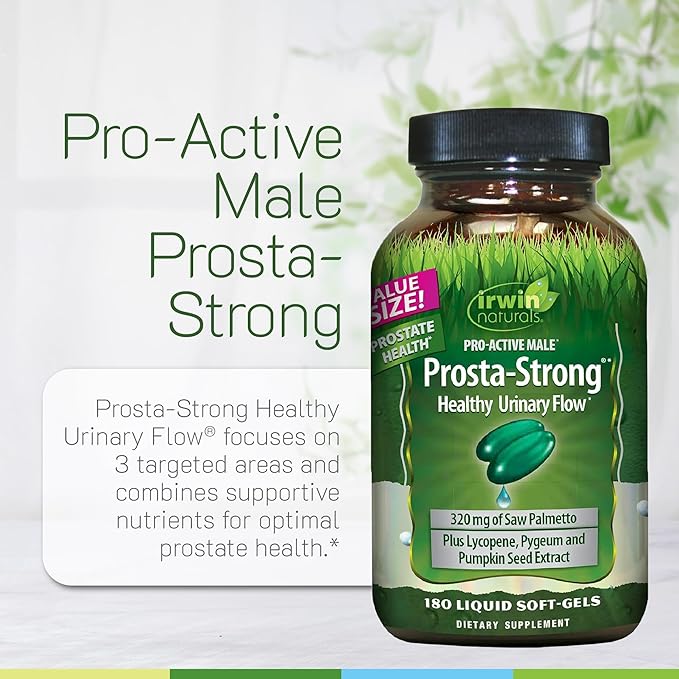 Irwin Naturals Prosta-Strong - 180 Softgels - Prostate Health Support with Saw Palmetto Lycopene &amp Pumpkin Seed - Supports Urinary Flow